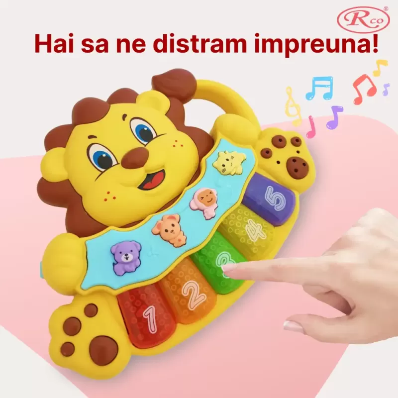 Jucarie interactiva muzicala cu functii si lumini, Mini orga Leu RCO, 14 x 17.5 cm, +12 luni