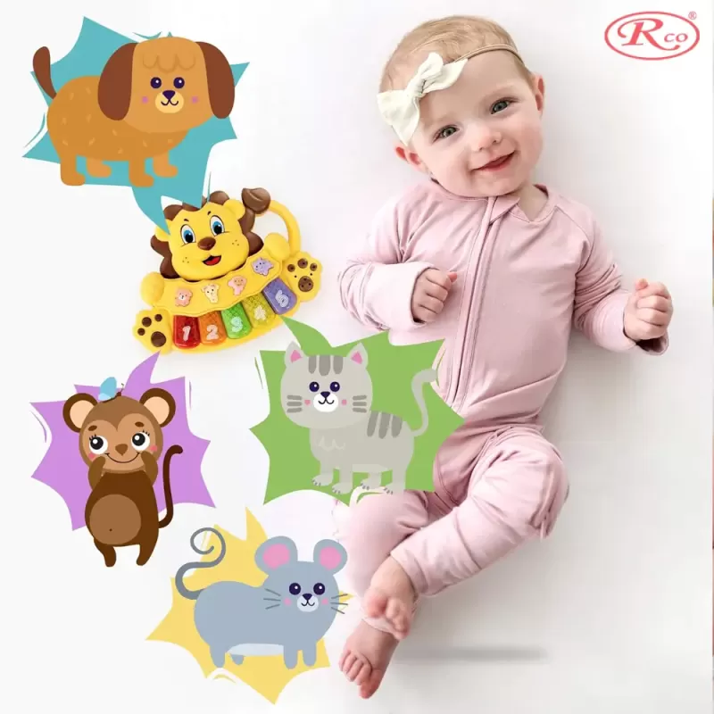 Jucarie interactiva muzicala cu functii si lumini, Mini orga Leu RCO, 14 x 17.5 cm, +12 luni