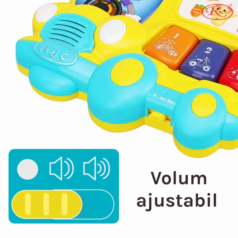 Jucarie interactiva muzicala cu functii si lumini, Mini orga Autobuz RCO, 15 x 15 cm, +12 luni