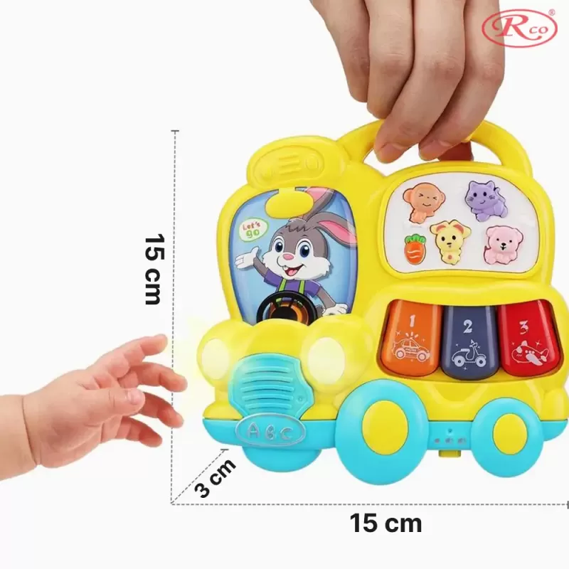 Jucarie interactiva muzicala cu functii si lumini, Mini orga Autobuz RCO, 15 x 15 cm, +12 luni