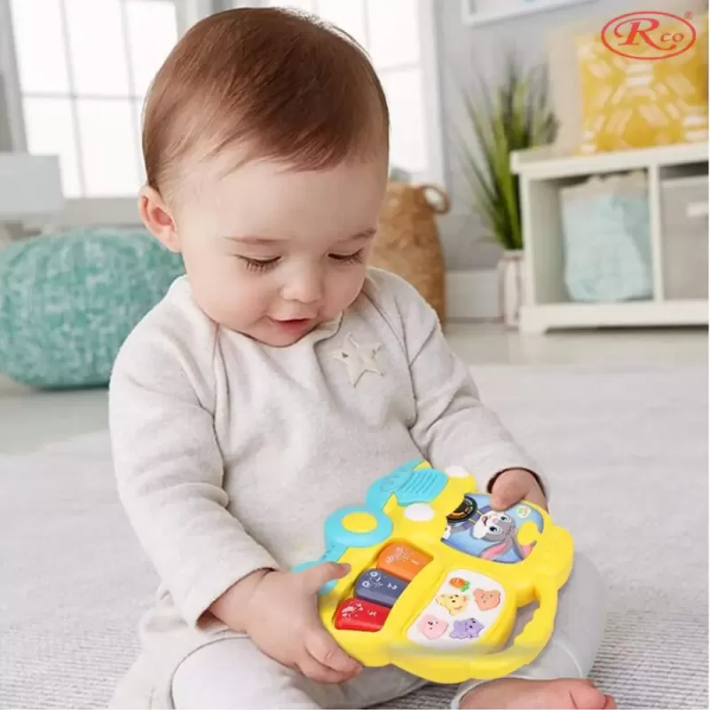 Jucarie interactiva muzicala cu functii si lumini, Mini orga Autobuz RCO, 15 x 15 cm, +12 luni