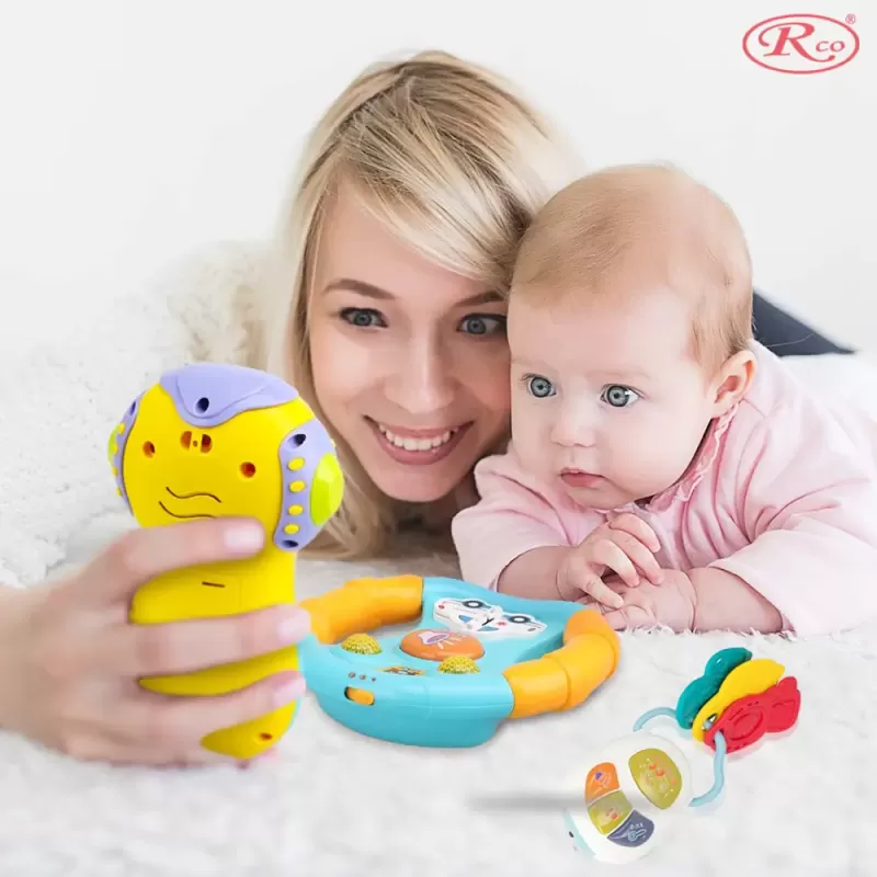 Set Jucarii Interactive, Telefon, volan si chei masina RCO cu lumini si sunete, +12 luni