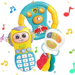 Set Jucarii Interactive, Telefon, volan si chei masina RCO cu lumini si sunete, +12 luni
