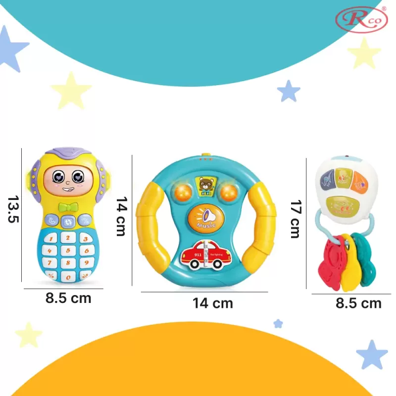 Set Jucarii Interactive, Telefon, volan si chei masina RCO cu lumini si sunete, +12 luni