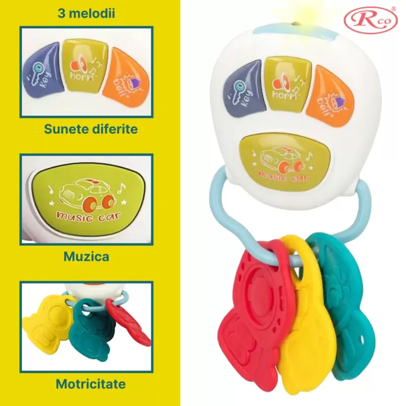 Set Jucarii Interactive, Telefon, volan si chei masina RCO cu lumini si sunete, +12 luni
