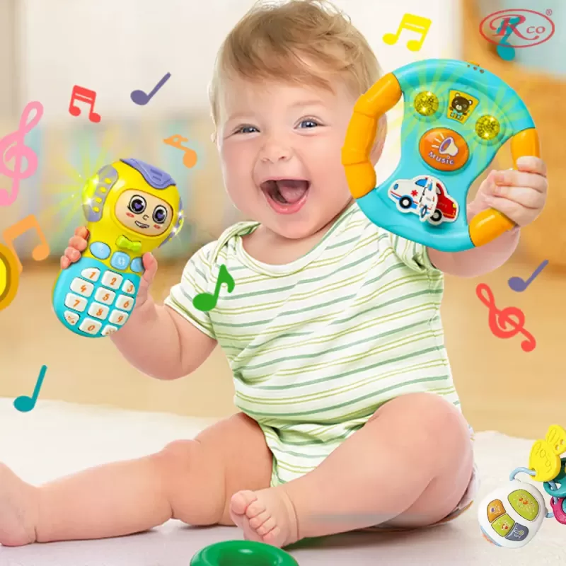 Set Jucarii Interactive, Telefon, volan si chei masina RCO cu lumini si sunete, +12 luni