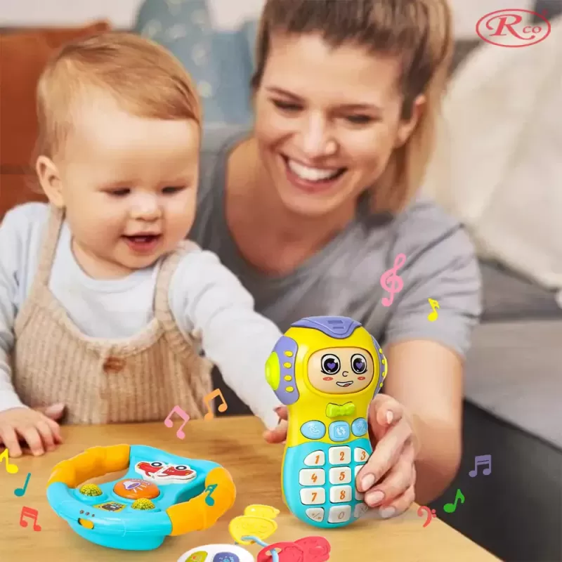 Set Jucarii Interactive, Telefon, volan si chei masina RCO cu lumini si sunete, +12 luni
