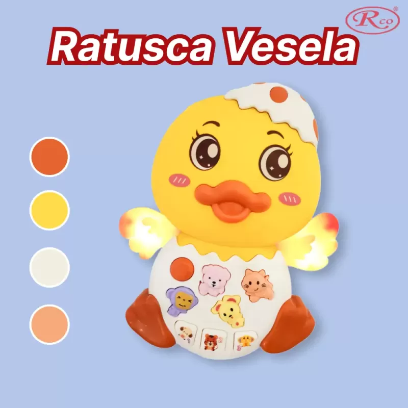 Jucarie interactiva muzicala cu functii si lumini, Ratusca RCO, 15 x 12 cm, +12 luni