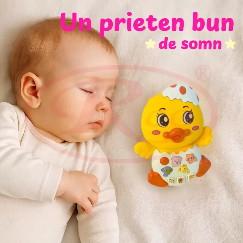 Jucarie interactiva muzicala cu functii si lumini, Ratusca RCO, 15 x 12 cm, +12 luni