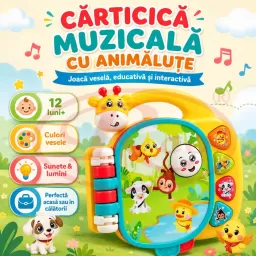 Carticica muzicala RCO cu maner, lumini, sunete de animalute si volum reglabil
