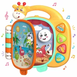 Carticica Muzicala Interactiva pentru Bebelusi 12 Luni+, cu Lumini, Sunete de Instrumente, Volum Reglabil si Maner, Jucarie Educativa