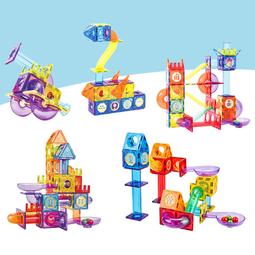 Set STEM constructii magnetice cu circuit, conducte si bile, Magnetic Pipeline Tiles, 178 piese, 3-8 ani