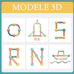 Set STEM constructii magnetice 3D sticks building, cutie depozitare, 36 piese, 3-8 ani