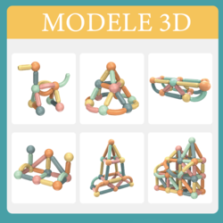 Set STEM constructii magnetice 3D sticks building, cutie depozitare, 36 piese, 3-8 ani