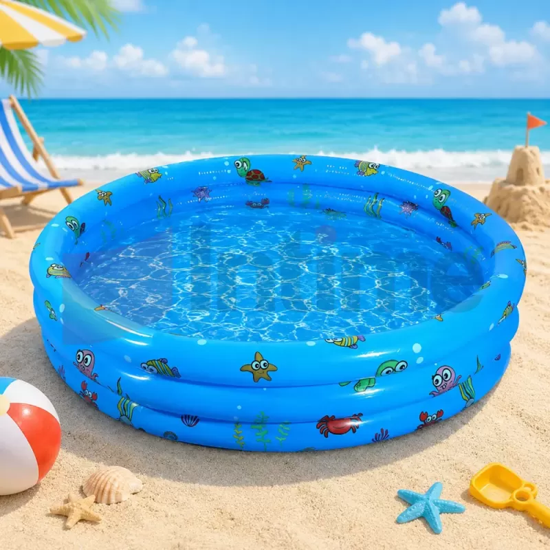 Piscina Gonflabila Copii 130 cm, cu 3 Inele, Model Maritim, Baza Dubla pentru Confort si Protectie, PVC 