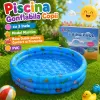 Piscina Gonflabila Copii 130 cm, cu 3 Inele, Model Maritim, Baza Dubla pentru Confort si Protectie, PVC 
