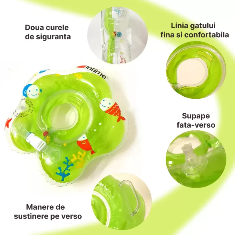Colac de Gat pentru Bebe Intime, Colac Inot/Baie, 2 Luni-2 Ani, 3-15 kg, Verde