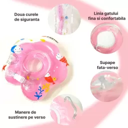 Colac de Gat pentru Bebe Intime, Colac Inot/Baie, 2 Luni-2 Ani, 3-15 kg, Roz