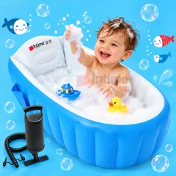 Cadita gonflabila pentru bebelusi cu pompa de umflat – confortabila, practica si usor de transportat, PVC , albastru, 0 luni +