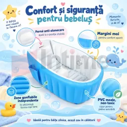 Cadita gonflabila pentru bebelusi cu pompa de umflat – confortabila, practica si usor de transportat, PVC , albastru, 0 luni +