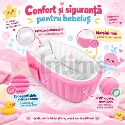 Cadita gonflabila pentru bebelusi cu pompa de umflat – confortabila, practica si usor de transportat, PVC , roz, 0 luni +