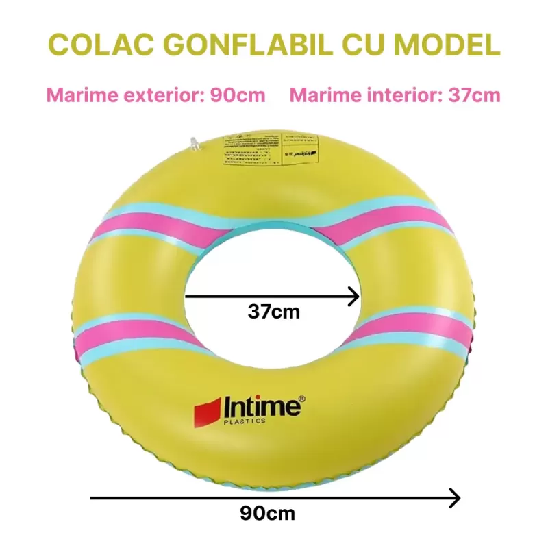 Colac gonflabil cu model INTIME, PVC, 450gr, 90 cm, Galben