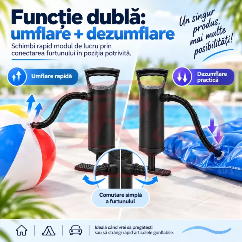 Pompa de picior pentru saltele, barci de cauciuc, jucarii de plaja si piscine gonflabile