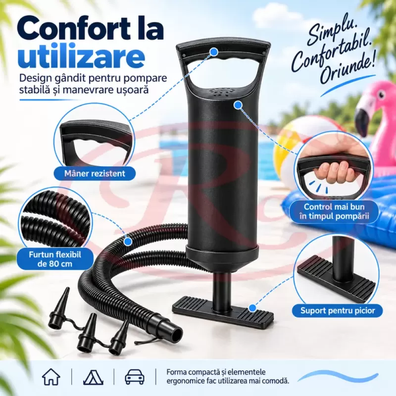 Pompa de picior pentru saltele, barci de cauciuc, jucarii de plaja si piscine gonflabile